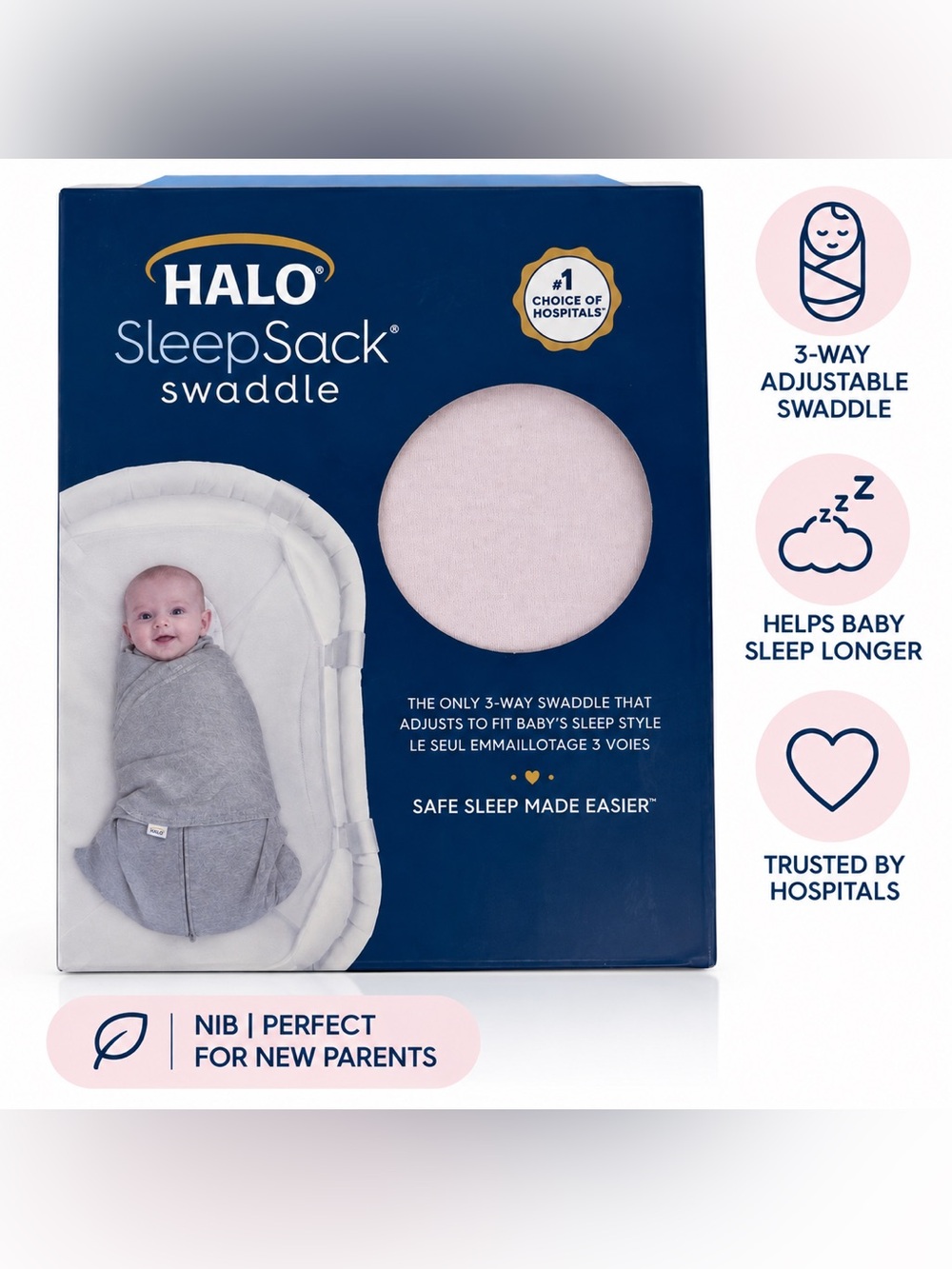 Halo SleepSack Swaddle Blanket Small 3-6 Months Soft Pink 100% Cotton NIB